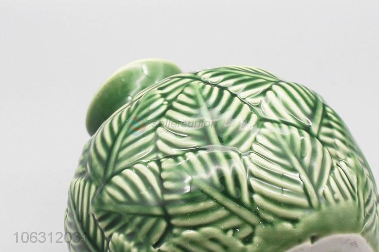 Good price leaf embossment design green porcelain vase