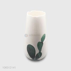 Professional manufacturer green plant leaf pattern ceramic vase