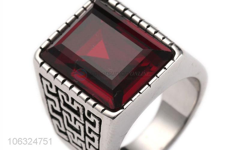 Exquisite Design  Blue Red Rhinestone Titanium Steel Ring For Mens Accessories