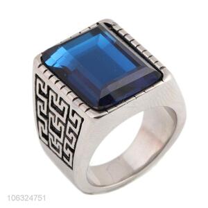 Exquisite Design  Blue Red Rhinestone Titanium Steel Ring For Mens Accessories