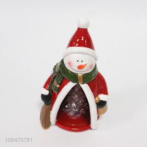 OEM ODM home decoration Christmas snowman ceramic crafts with led light