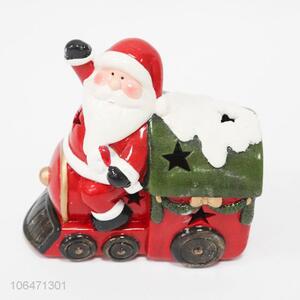 New arrival Christmas ornaments Santa Claus shaped ceramic craft with light