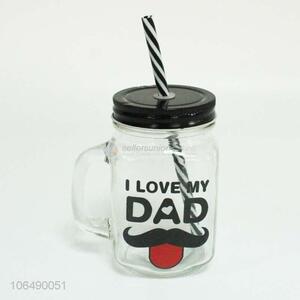 Hot selling fashion printing glass juice cup with straw