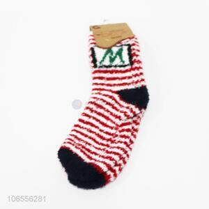Custom fuzzy crew cozy stripe socks plush sock for men