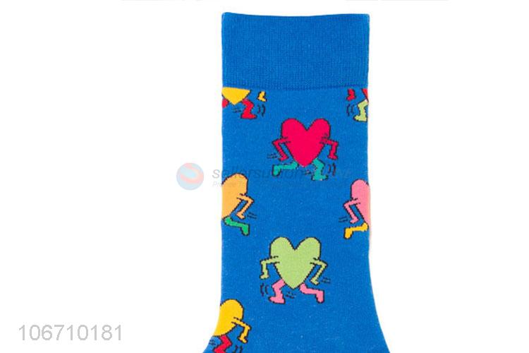 High Sales Cute Heart Design Breathable Cotton Mid-Calf Length Sock