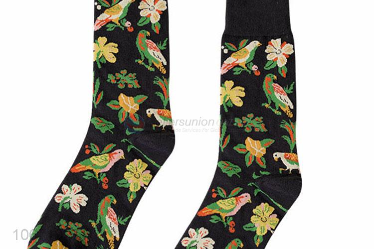 Custom Flowers Birds Pattern Cotton Socks Mid-Calf Length Sock