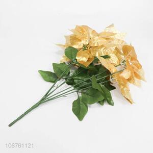 Reasonable Price 7 Heads Beautiful Golden Artificial Christmas Flower