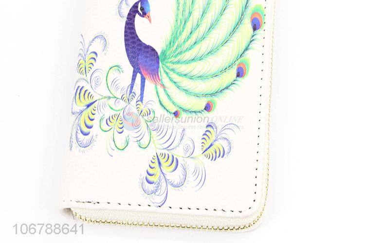 Fashion Colorful Peacock Pattern Zipper Wallet For Ladies