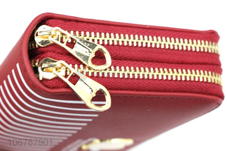 Popular Colorful PU Leather Purse With Double Zipper