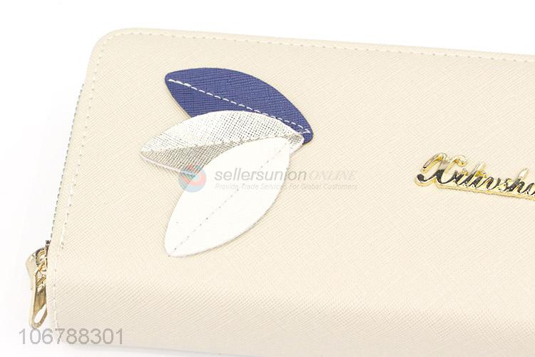 New Design Fashion Ladies Zipper Wallet PU Leather Long Purse