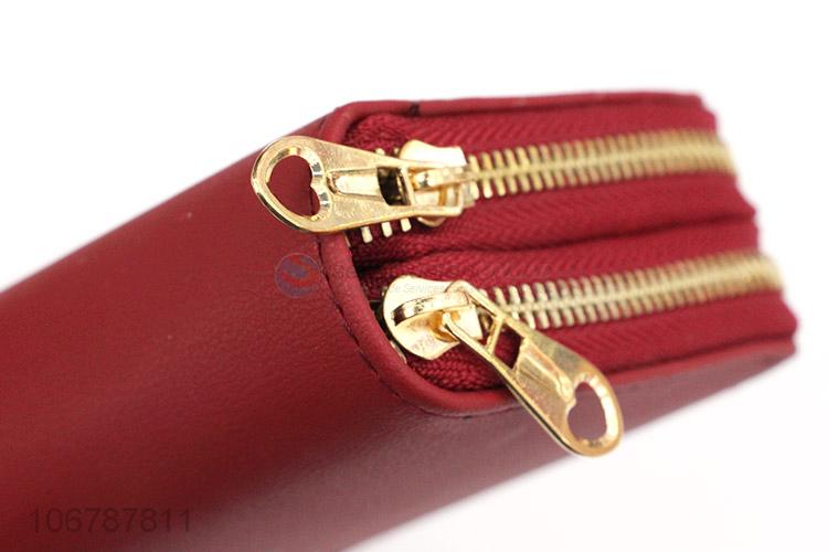 Good Sale PU Leather Double Zipper Long Purses For Women