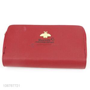 Popular PU Leather Double Zipper Purse Card Holder Wallet