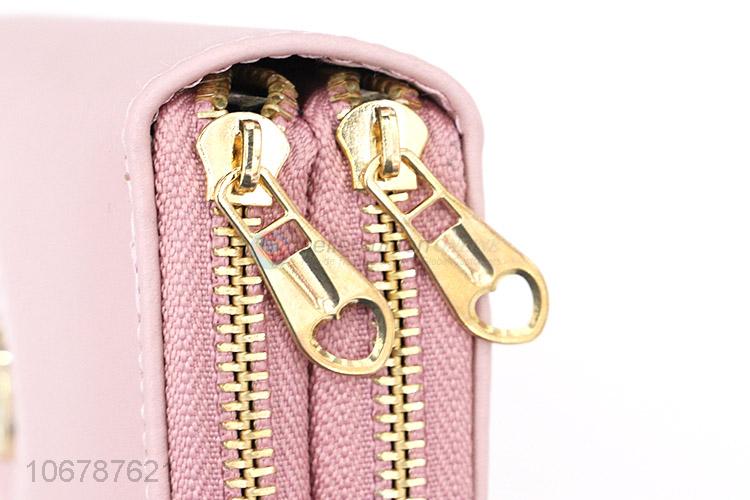 Best Sale Pink Womens Purses Double Zipper Wallet