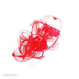 Promotional cheap red mesh net flower hair clips