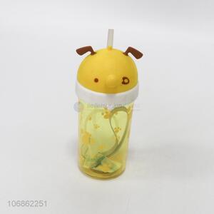 Wholesale cute cartoon animal plastic space cup with straw