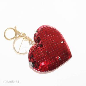 Hot selling trendy heart key chain sequin key ring