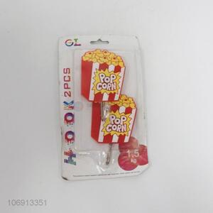 Creative design 2pcs cartoon popcorn bucket plastic sticky hooks self adhesive hooks