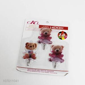 Cute design 3pcs cartoon bear shape plastic sticky hooks