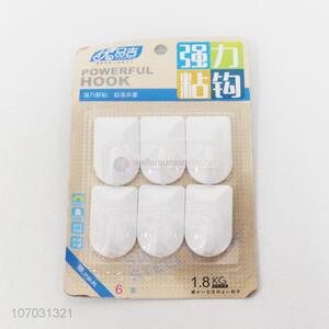 Hot selling 6pcs white plastic sticky hooks powerful hooks