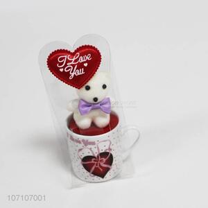 Contracted Design Ceramic Cup Valentine's Day Gift With Plush Toy Bear