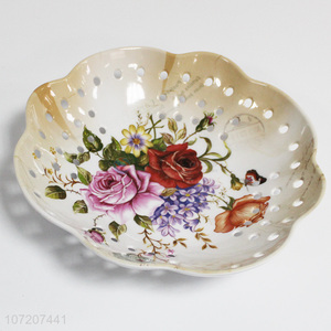 Popular products flower printed hollowed-out melamine fruit plate for decoration