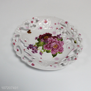 Attractive design flower printed hollowed-out melamine fruit plate for decoration