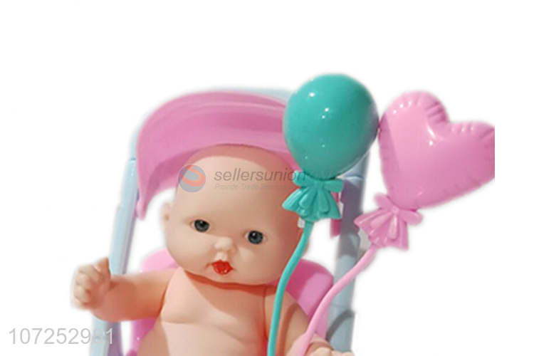 High Sales Vinyl Doll With Cart Toy Set Pretend Play Toy Baby Trolley