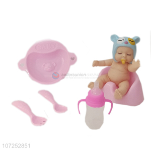 Cheap Vinyl Sleeping Baby Doll Toy With Feeder Bottle And Toilet