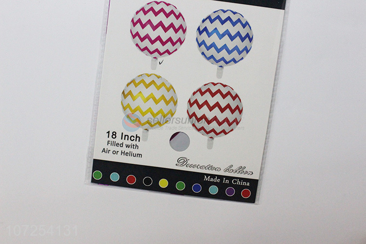 Wholesale cheap fashion round wavy stripe printed aluminum foil balloon