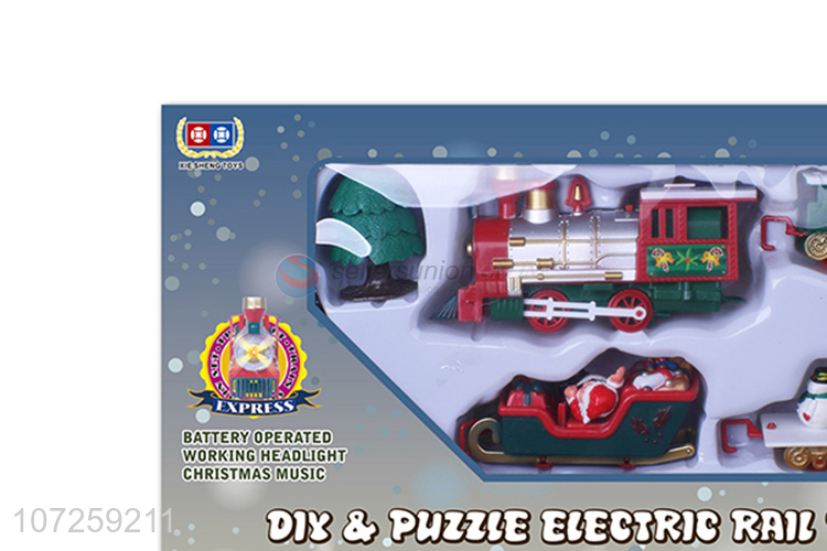 Factory wholesale kids toys battery operated DIY musical Christmas rail train set