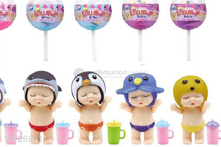 Premium quality can drink water and pee 3.5 inch vinyl baby doll with feeding bottle and sea animal cap