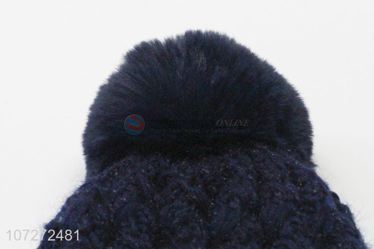 Best sale ladies winter knitted hat fleece beanie hat with shiny stones