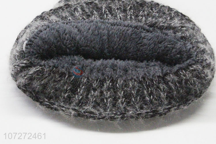 Superior quality ladies winter knitted hat fleece beanie hat with fur ball