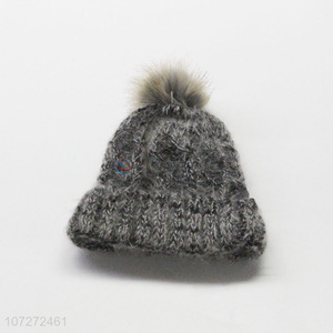 Superior quality ladies winter knitted hat fleece beanie hat with fur ball