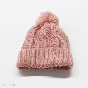 Reasonable price ladies winter knitted hat fleece beanie hat with pompom