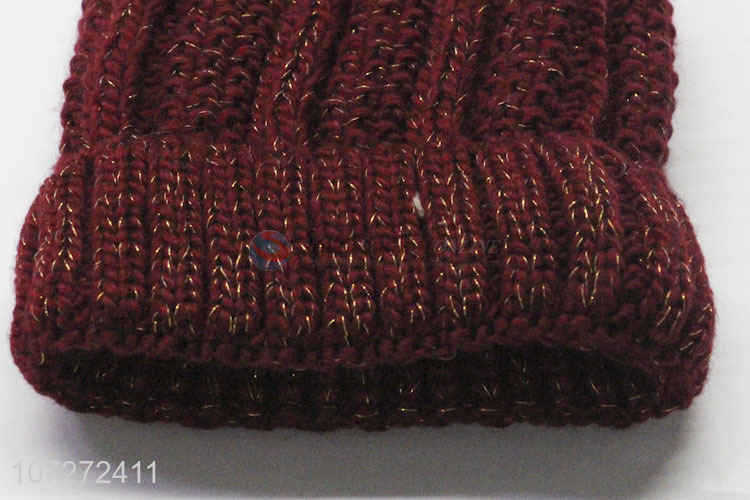 Hot sale women winter fleece beanie hat knitted hat with pompom