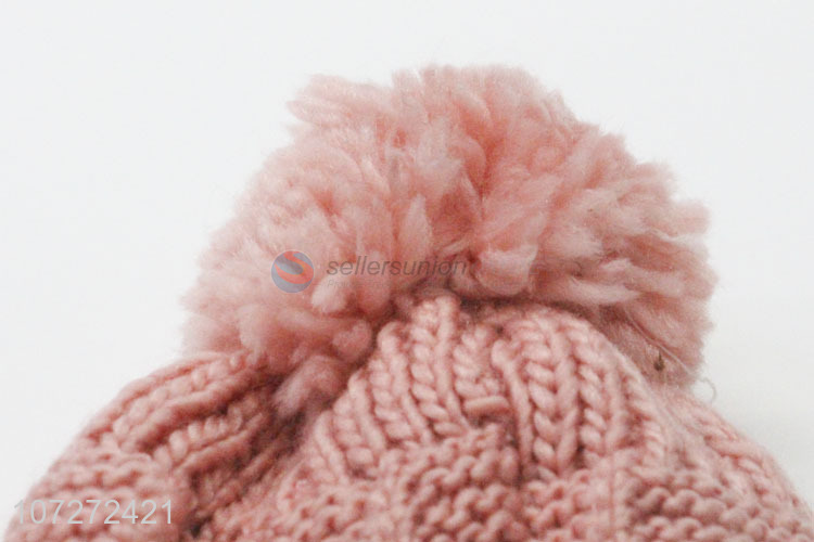 Reasonable price ladies winter knitted hat fleece beanie hat with pompom