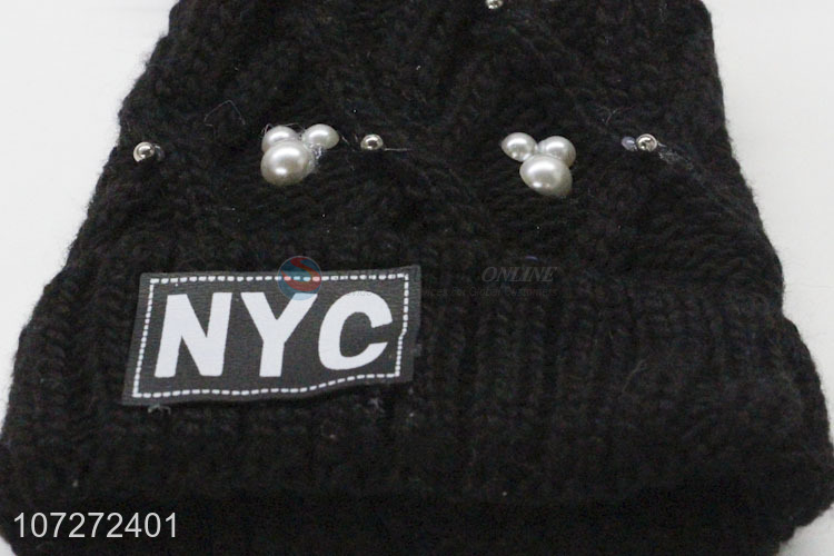 Suitable price ladies fashion winter warm fleece beanie hat with pompom
