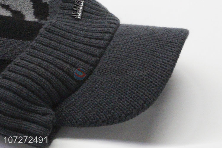 Hot products men winter warm peaked cap jacquard knitting hat