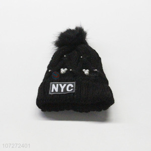 Suitable price ladies fashion winter warm fleece beanie hat with pompom