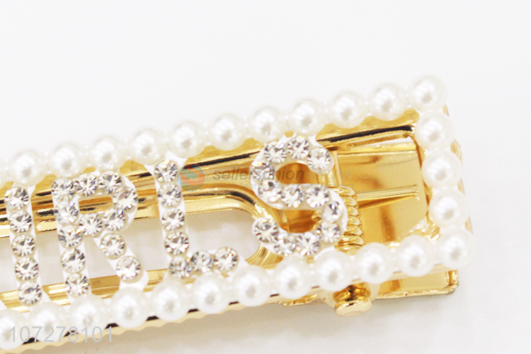 Best Sale Pearls Alloy Hair Clip Letter Hairpin