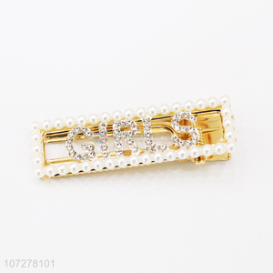 Best Sale Pearls Alloy Hair Clip Letter Hairpin