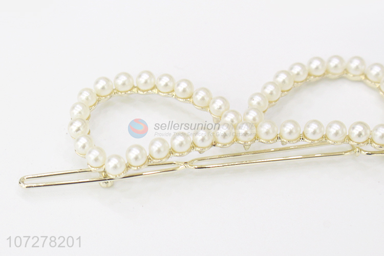Fashion Pearls Hair Pin Ladies Frog Buckle Snap Clip