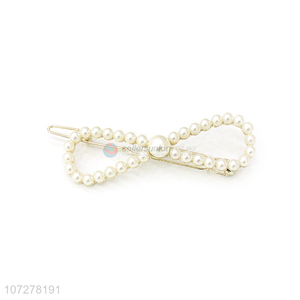 Custom Bowknot Shape Pearls Frog Buckle Clip Fashion Hairpin
