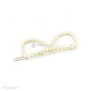 Fashion Pearls Hair Pin Ladies Frog Buckle Snap Clip