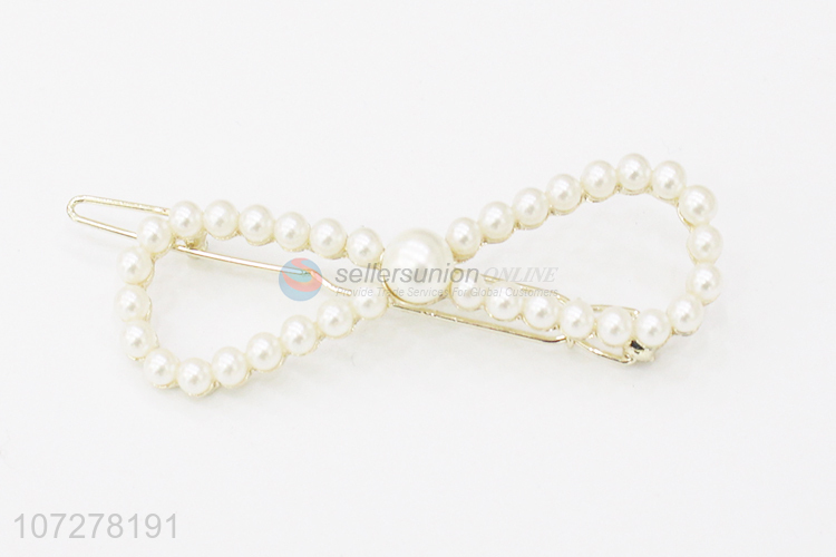 Custom Bowknot Shape Pearls Frog Buckle Clip Fashion Hairpin