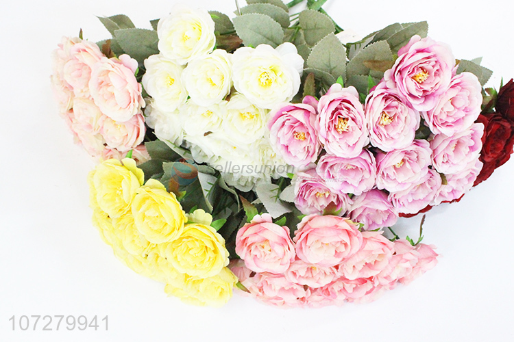 Wholesale custom room decoration 12 heads silk cloth flower artificial rose