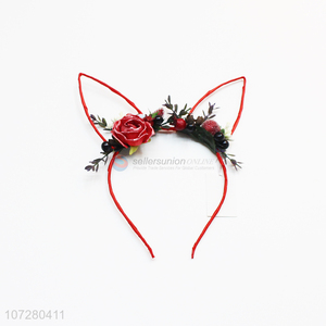 Best Price Artificial Flower Decoration Cat Ear Design Hairband Hair Clasp