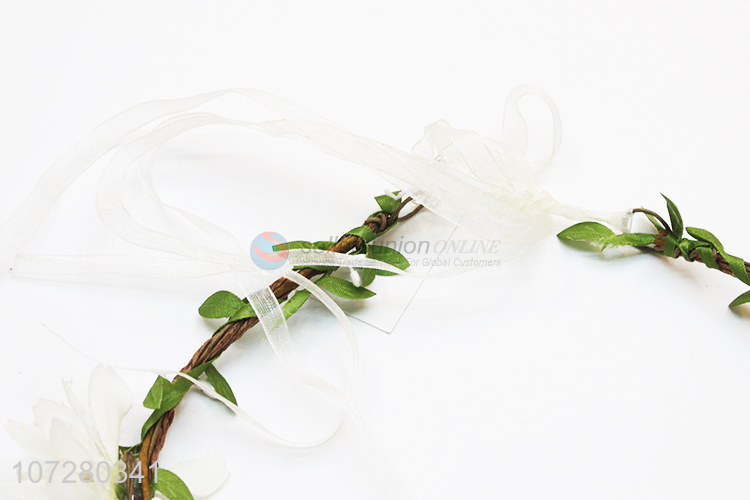 High Sales Artificial Flower Wreath Garland Headband With Adjustable Ribbon