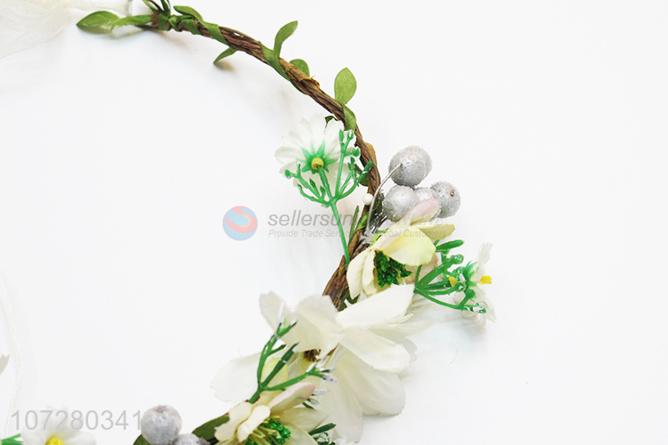 High Sales Artificial Flower Wreath Garland Headband With Adjustable Ribbon